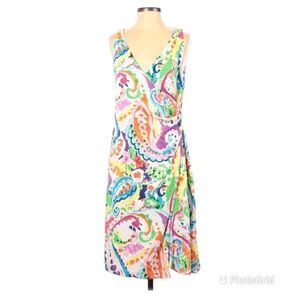 RALPH LAUREN Rainbow Paisley Print Midi Dress Sleeveless V-Neck Size 6‎ New